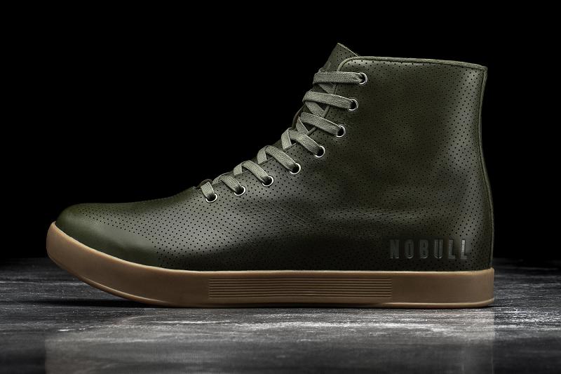 Men\'s Nobull High-Top Army Leather Trainers Olive | SG R2355V